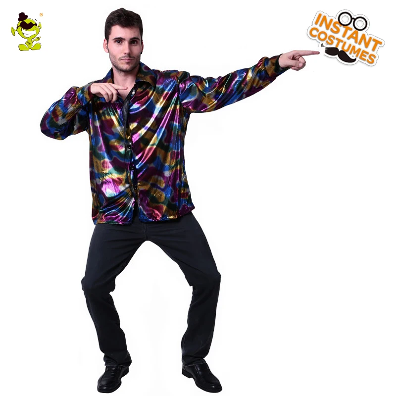 Mens Popular Disco Costume Adult 70s ~80s Funny Halloween Hippie Cosplay Party Fancy Dress With Deluxe Shirt