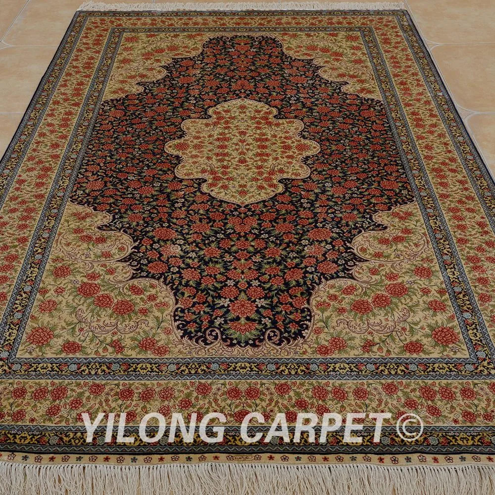 Yilong 5'x8 'Кашмир qum шелковый ковер красный выгодный традиционный искусственный
