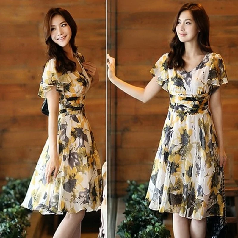 2016 новое летнее модное Стильное женское шифоновое сексуальное платье с v