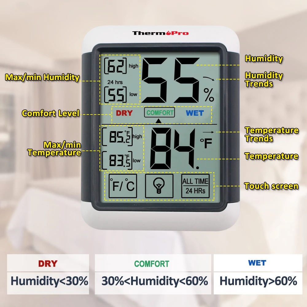 Цифровая метеостанция Thermopro TP55 гигрометр термометр для помещения с сенсорным