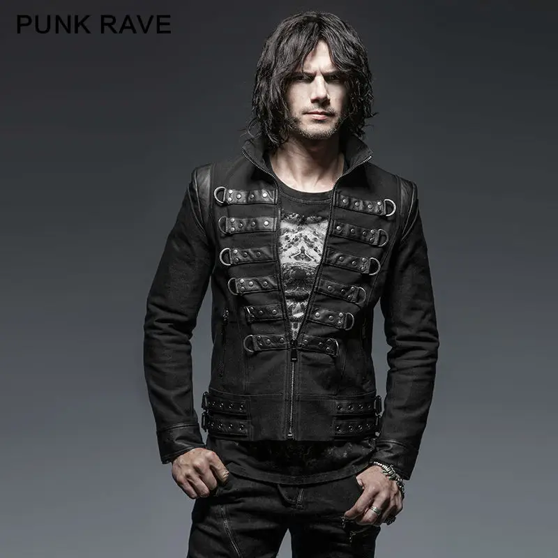 Панк рок Модные крутые мужские готические пальто куртка черный ретро Клубные