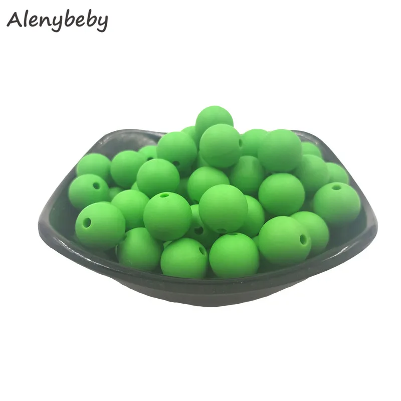 Summer green 12 мм, 100 шт, силиконовые бусины, Пищевая силиконовая продукция для прорезывания зубов, жевательные соска, зажимы для цепи, Детские Прорезыватели - Цвет: Summer green