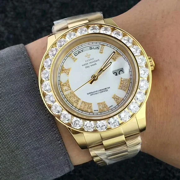 LGXIGE iced out часы Топ группа роскошные бриллианты часы для мужчин водонепроницаемый кристалл золотые часы Известный мужской часы montre homme - Цвет: GoldWhite