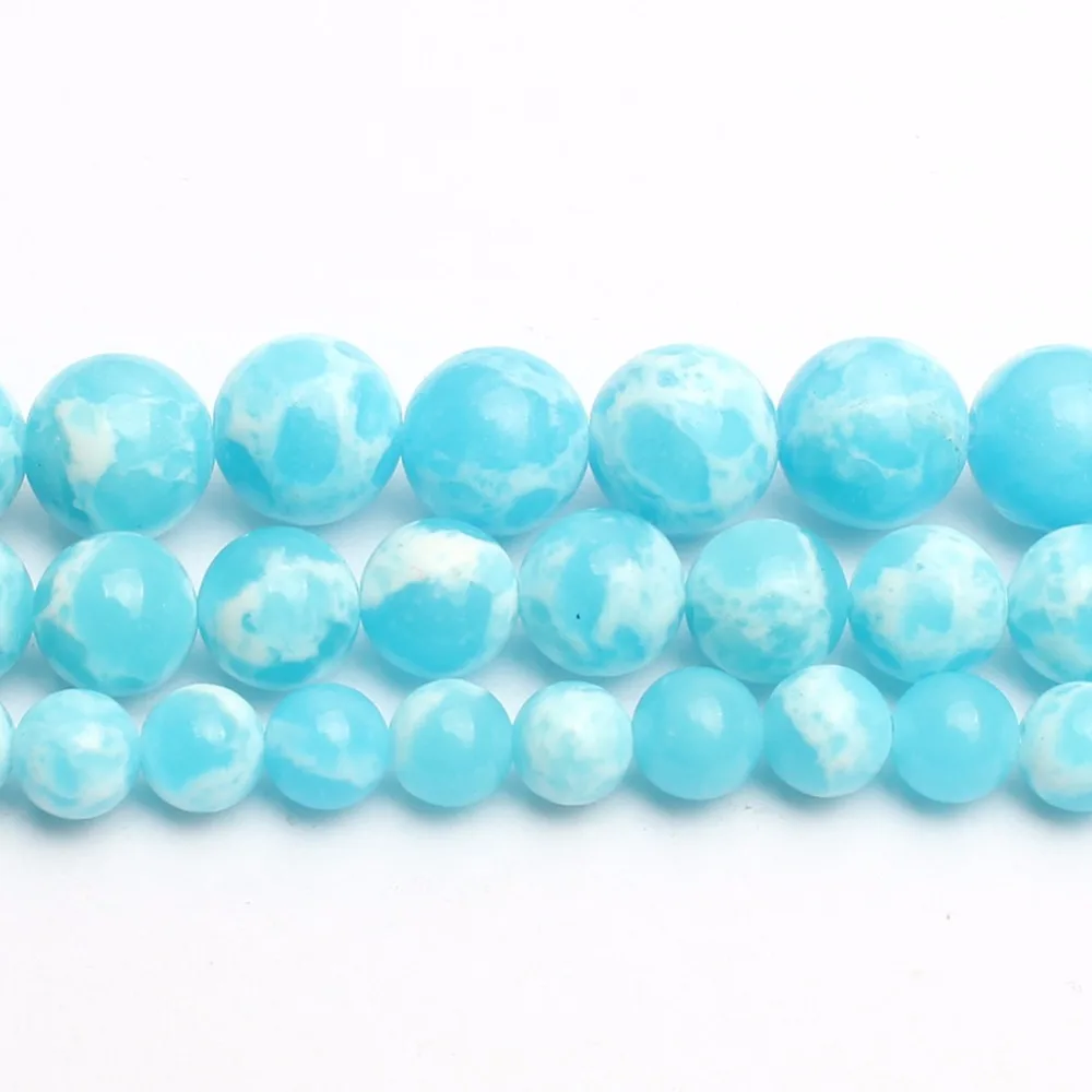 Skyblue Imperial Stone Round Loose beads ball For Jewelry Making DIY Bracelet Necklace 15 inches 6/8/10 mm pick size | Украшения и