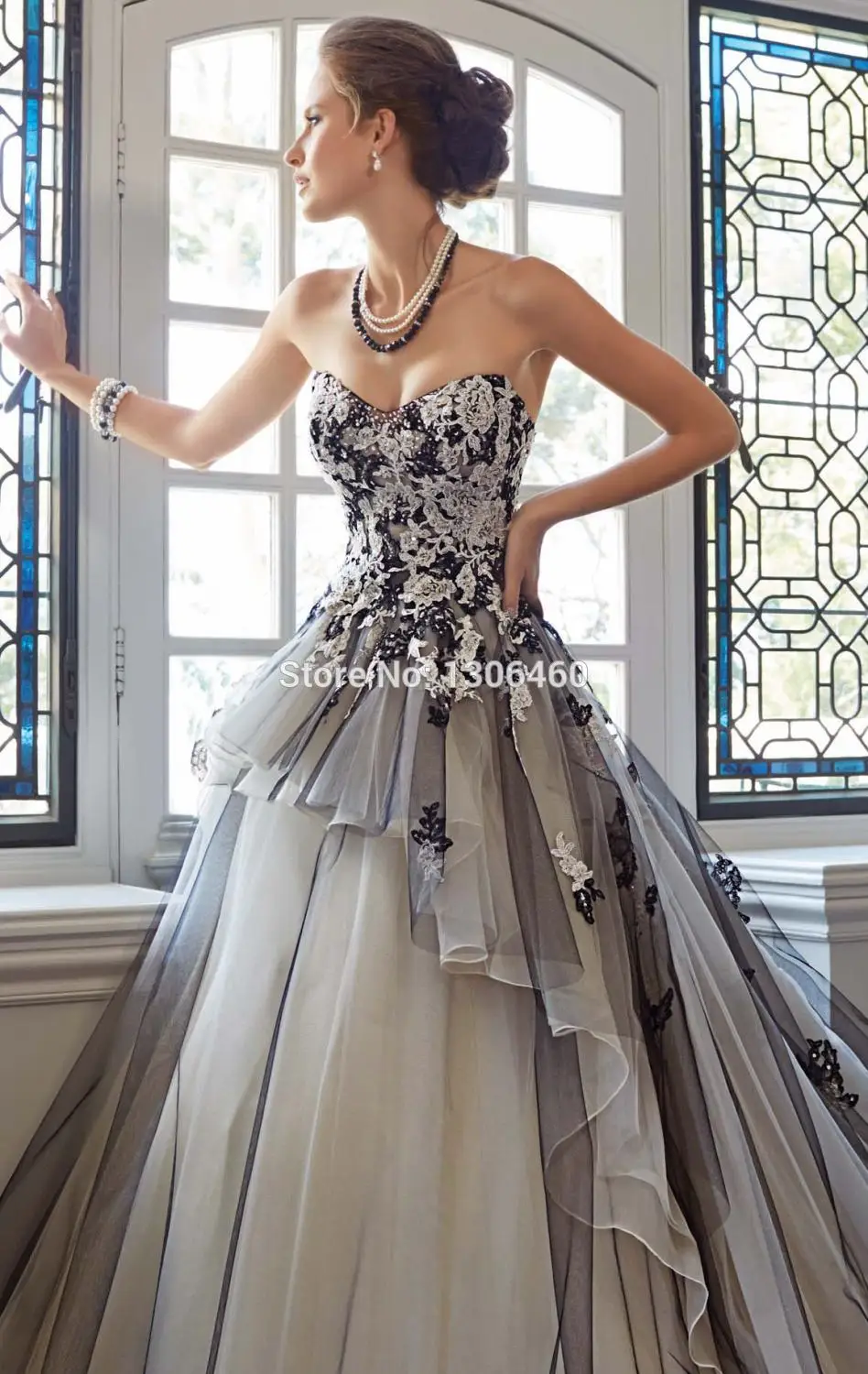 Винтажное свадебное платье трапециевидной формы из черного и шампанского в