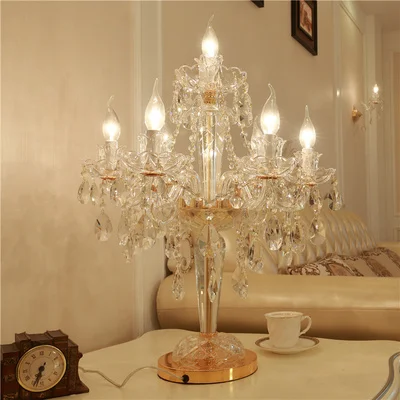 7 light table lamp Европейская хрустальная люстра, роскошное Домашнее освещение для гостиной, хрустальное подвесное освещение для спальни, лестницы, столовой, свечи, лампы - Цвет абажура: 7 light table lamp