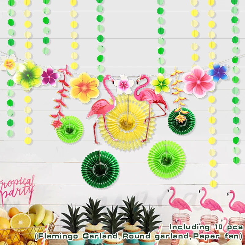 Гавайские Фламинго Лето Luau джунгли вечерние DIY Тропические Зеленые листья гирлянда баннер Festa Дети День рождения украшения для вечеринки сделанные своими руками - Цвет: Flamingo B