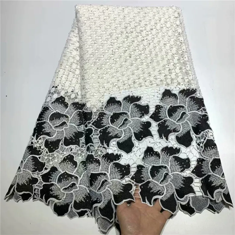 Белая кружевная ткань в африканском стиле 2019 Высококачественная Черная