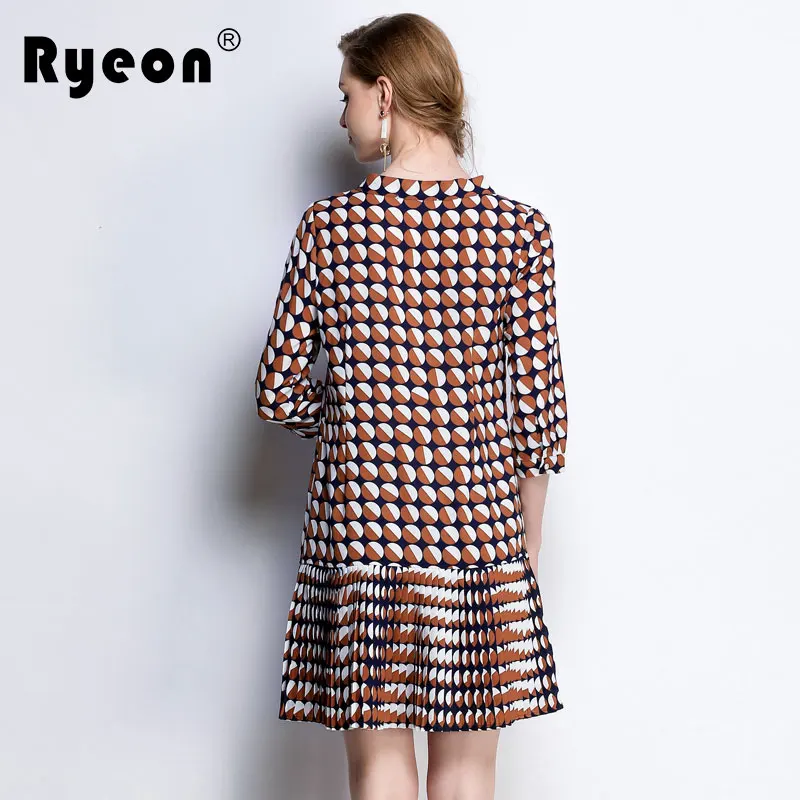 Ryeon 2018 плюс Размеры Повседневное плиссированные Для женщин Платья для в горошек