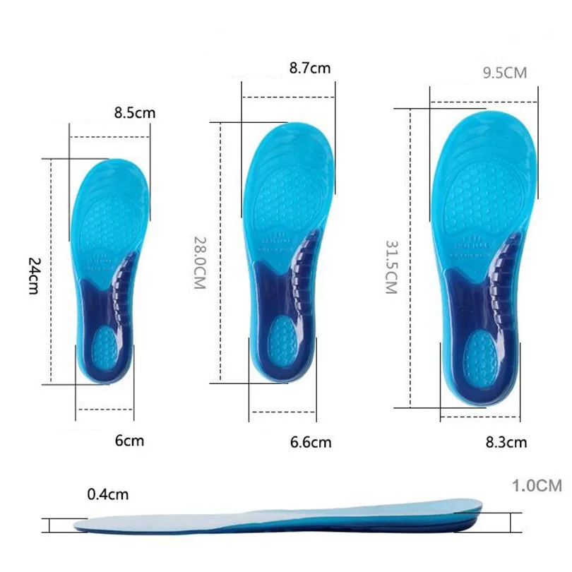 

New Fashion High Quality 1 Pair Men Women Orthotic Arch Support Sport Shoe Gel Massaging Insole Run Pad Blue Color Silica Gel