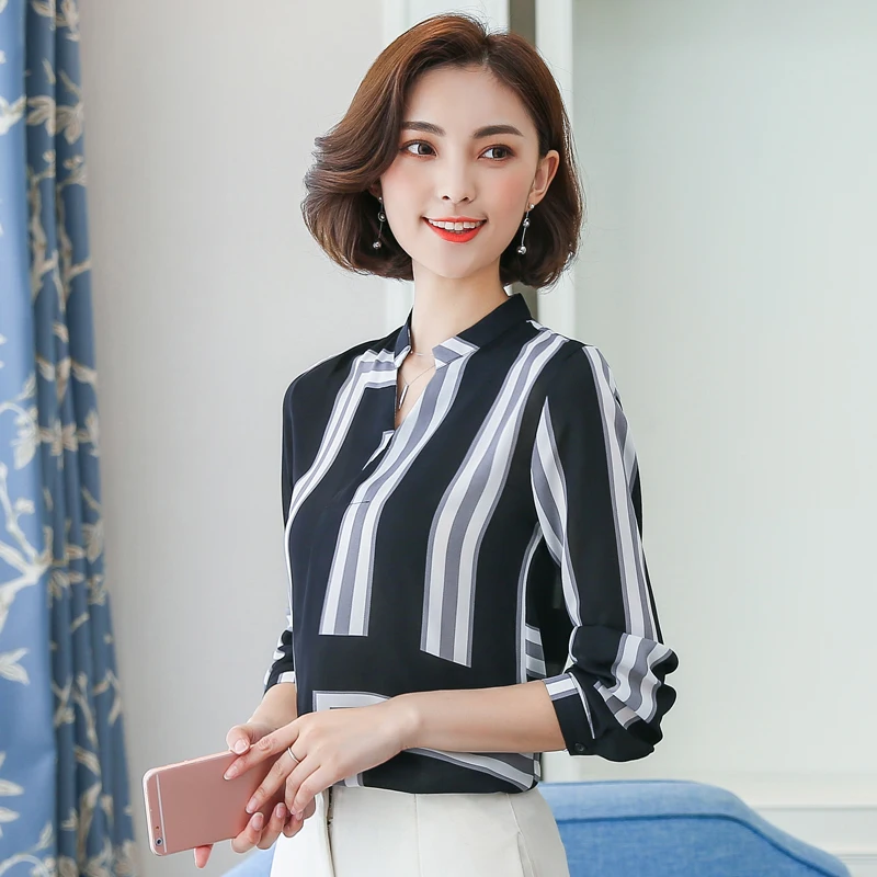 Женский Осенний геометрический узор с v образным вырезом и длинными рукавами