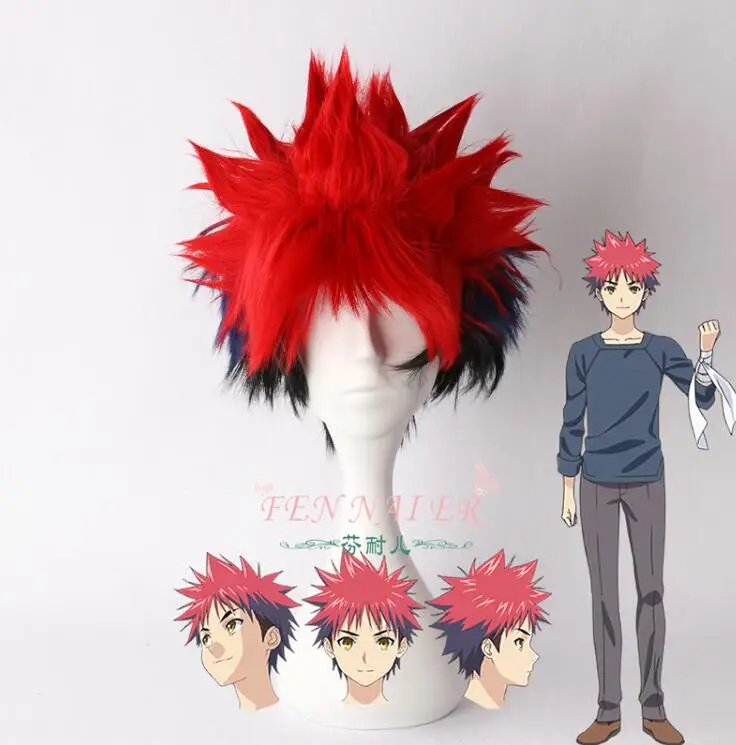 Парик для косплея Shokugeki no Soma Yukihira souma смешанных цветов короткие волосы красный