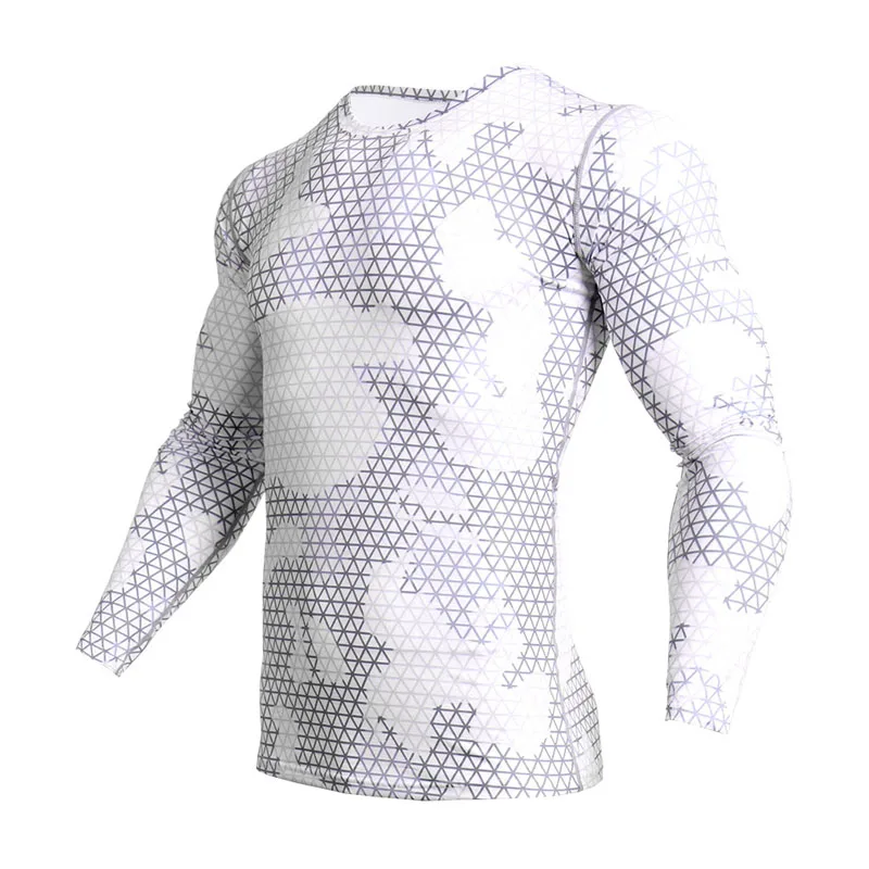 white T-shirt Мужские фитнес беговые колготки тренировочные брюки Камуфляжный спортивный костюм компрессионные штаны Беговая одежда леггинсы Рашгард мужские - Цвет: white T-shirt