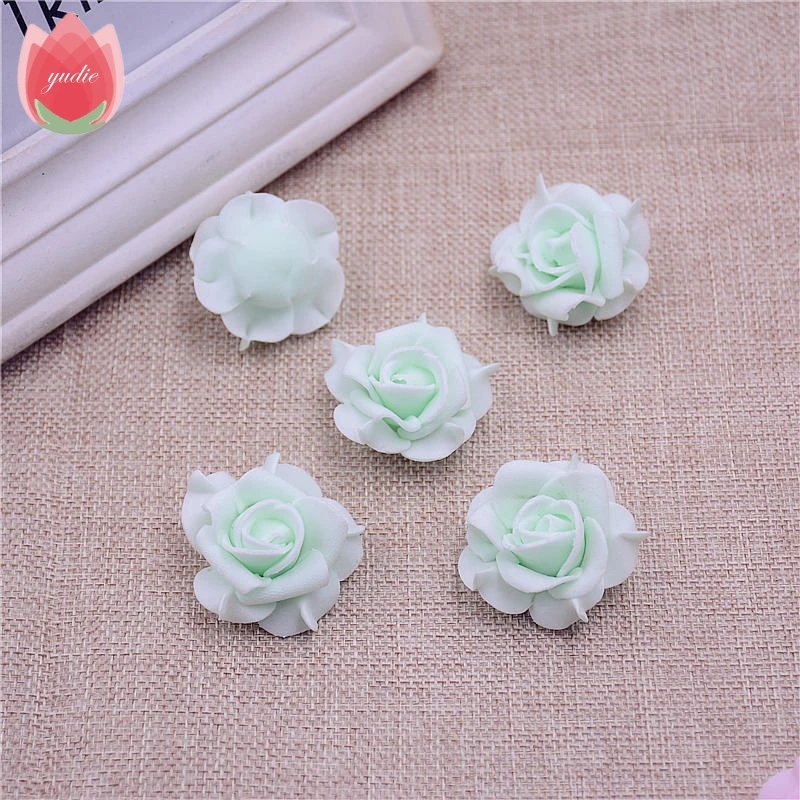 Light Green 10 шт. ПЭ пена искусственный Цветущий пятиугольник розы для свадьбы, дома, вечерние украшения, помпон, аксессуары, цветы розы - Цвет: Light Green