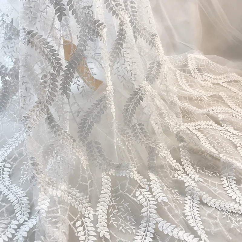 

1 Yard elegant women dress patchwork lace material designer lace nice! 2D leaves design embroidery lace fabric light ivory!