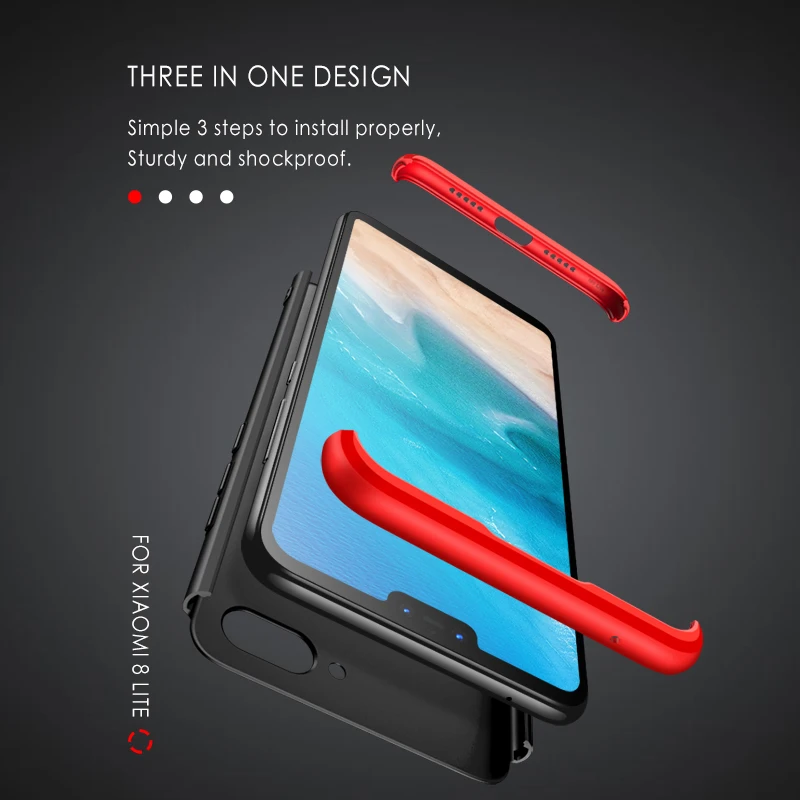 Чехол gkk для xiaomi mi 8 lite 3 в 1 дизайн 360 полная защита Жесткий ПК противоударный чехол