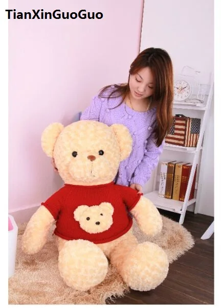 

large 100cm stuffed plush toy Teddy bear dressed red sweater bear toy soft hugging pillow birthday gift b2979