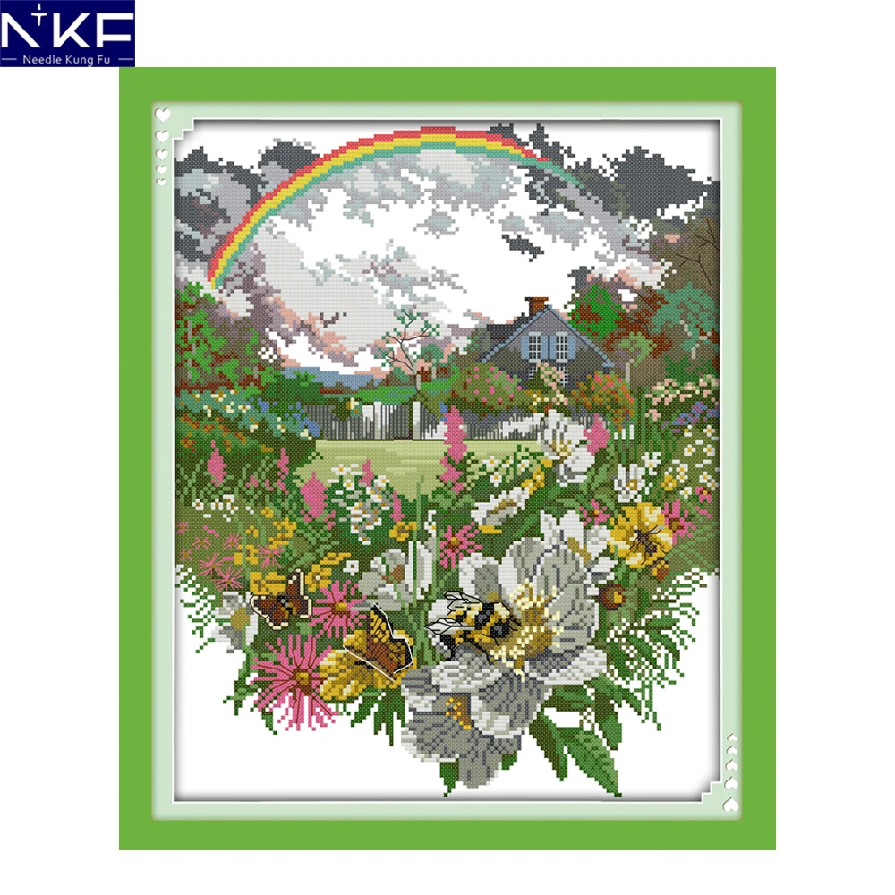 NKF после дождя радужные цветы Китайская вышивка крестиком модель вышивка-Шитье