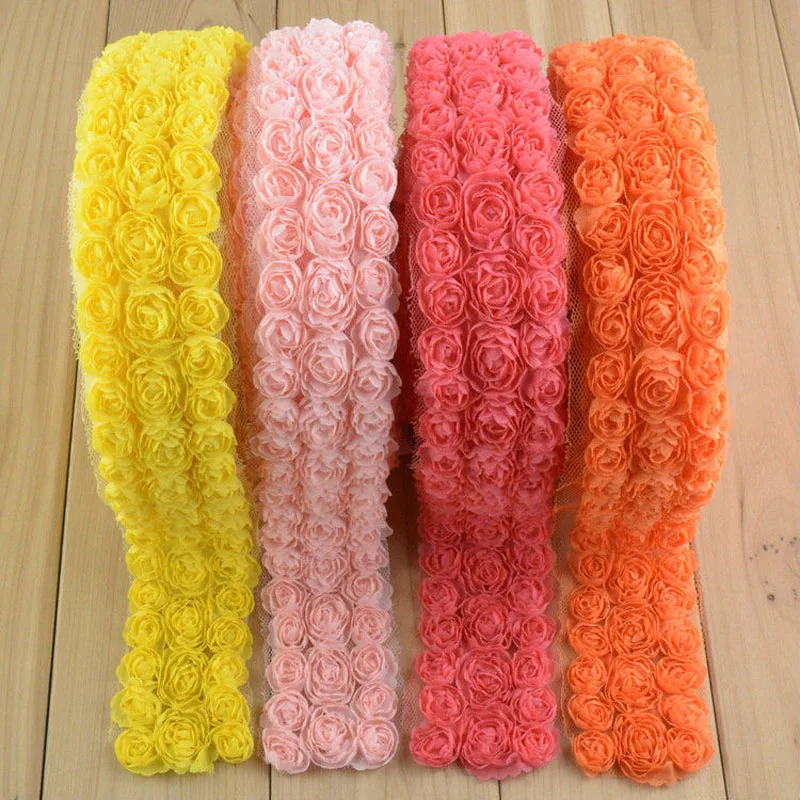 Многоцветные 3 ряда ткани шифоновые розы цветы отделка по двору DIY повязка на