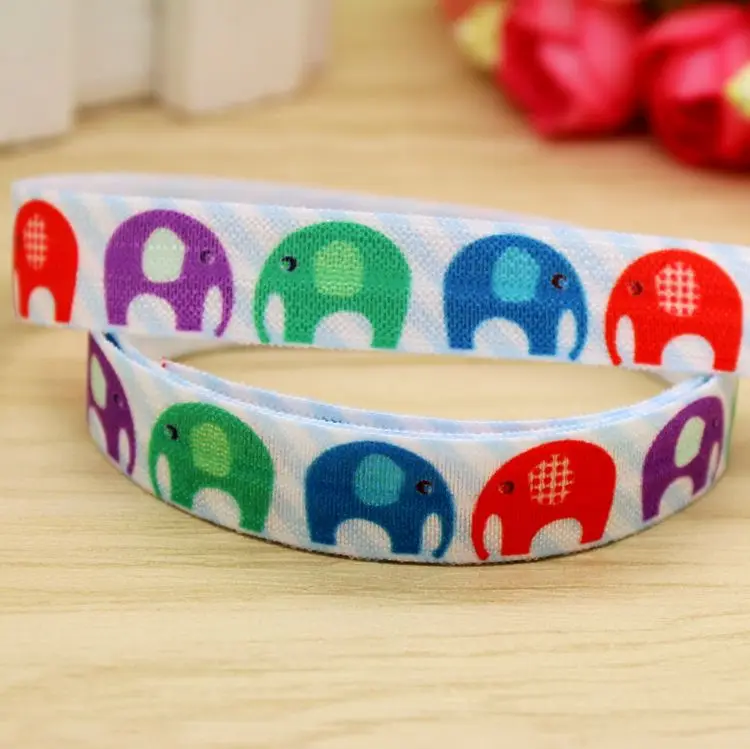 

DUWES 5/8'' Free shipping Fold Elastic FOE elephant printed headband headwear hairband diy decoration wholesale OEM H5405