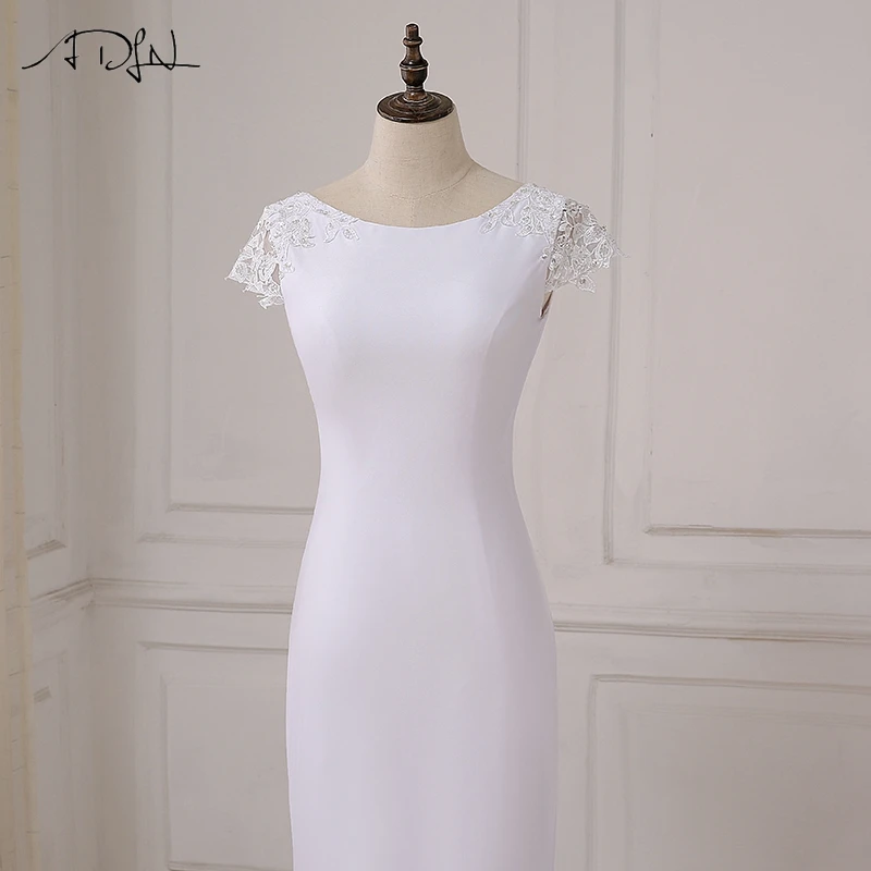 ADLN New Long White Mermaid Wedding Dresses Cheap Scoop Neck Open Back Beach Boho Wedding Gowns Court Train Robe De Mariage