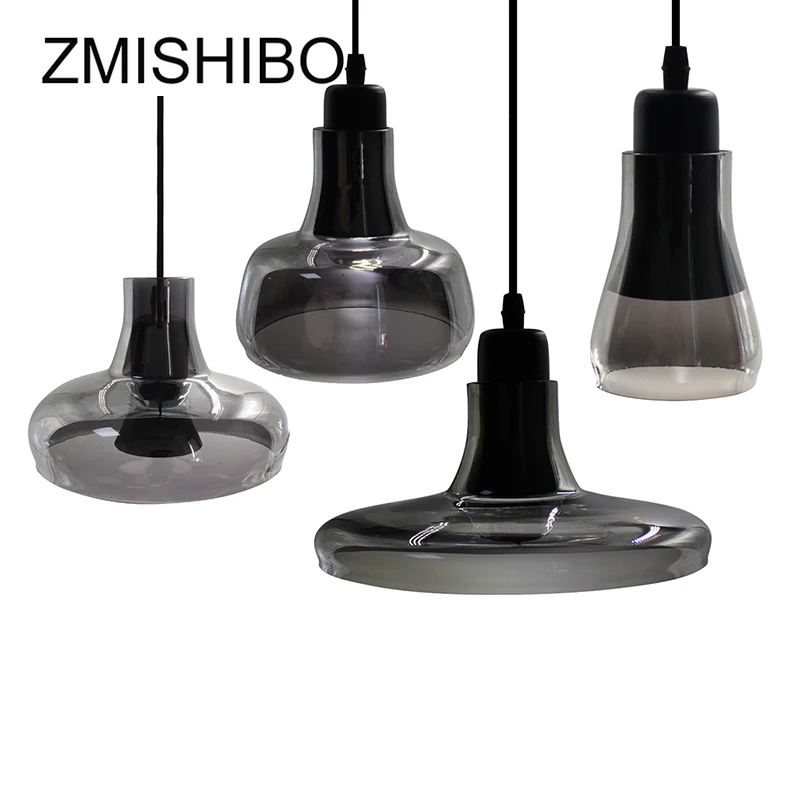 Стеклянная Подвесная лампа ZMISHIBO в европейском стиле, 100-240 В, E27, розетка, одинарная, Дымчатая, серая, на потолок, для бара, столовой, стола, спальни, 5 Вт