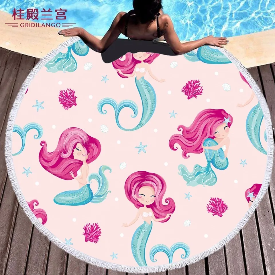 Индивидуальные розовые пляжные полотенца русалки из микрофибры с кисточками