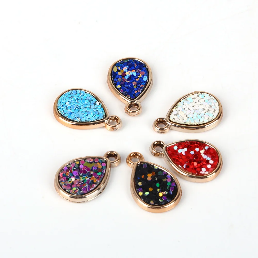 Оптовая продажа 6 шт 20x13мм Капля воды смола подвеска со стразами золотые