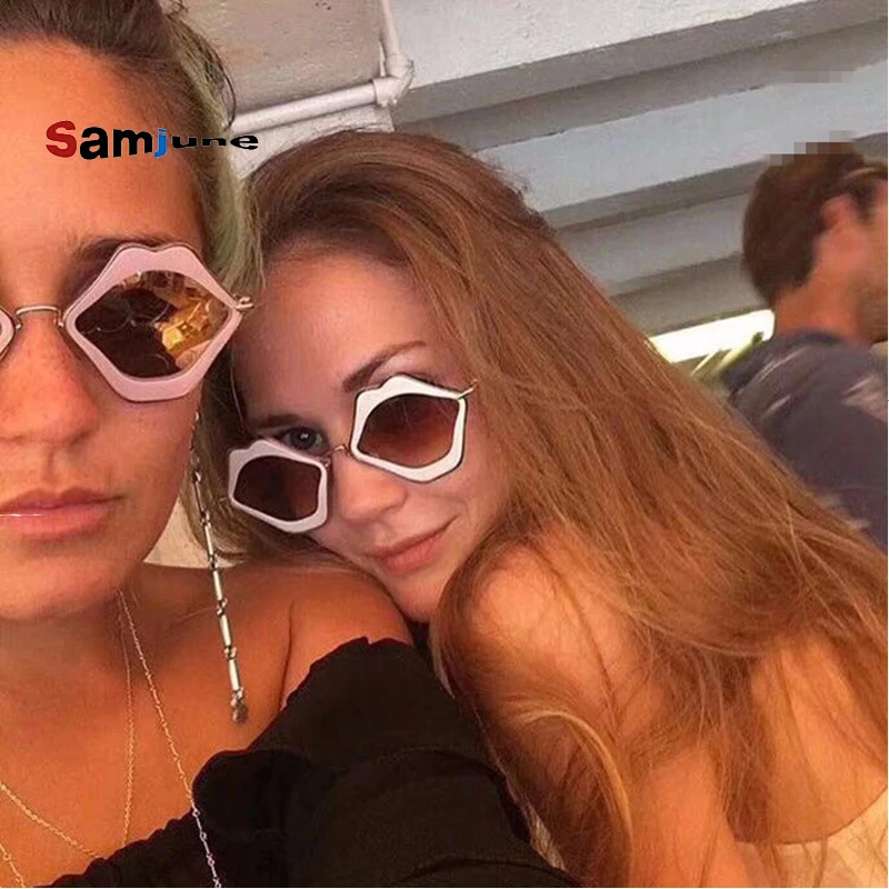 

Новинка 2018, солнцезащитные очки Samjune в форме губ, женские милые Солнцезащитные очки в металлической оправе, черные, красные солнцезащитные очки для женщин, индивидуальные очки