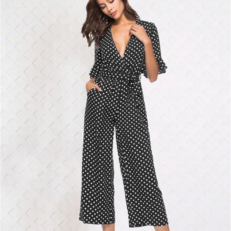 

Plus Size 2019 Rompers Womens Jumpsuit Sexy Casual Dot Bohemian Beach Playsuits Summer Playsuits