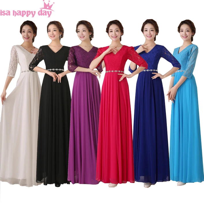 Королевский синий v образный вырез 3 4 рукава Кружева и шифон платье невесты