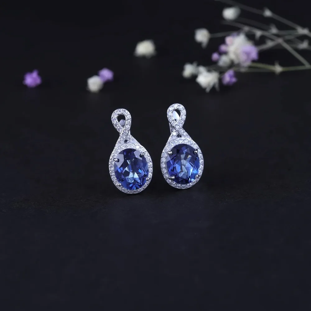 Женские серьги-гвоздики из серебра 925 пробы с натуральным Iolite | Украшения и