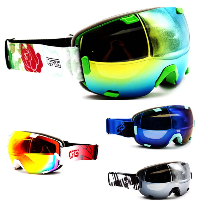 Красные зеленые серые синие лыжные очки с двойной защитой UV400 незапотевающие