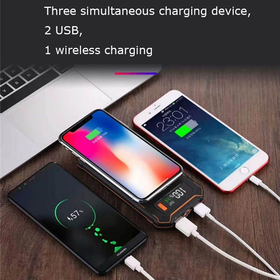 QI беспроводной портативный внешний аккумулятор 10000 мАч 2A двойной USB ЖК-цифровой