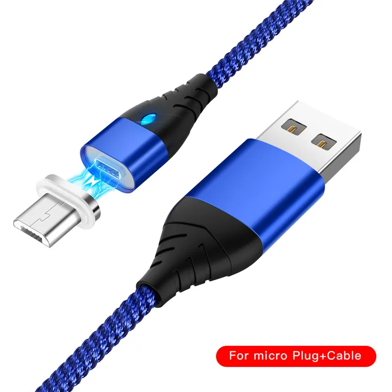 Blue Магнитный usb-кабель 3A, кабель Micro USB для быстрой зарядки, кабель USB type-C для samsung, Xiaomi, huawei, кабели для мобильных телефонов - Цвет: Blue