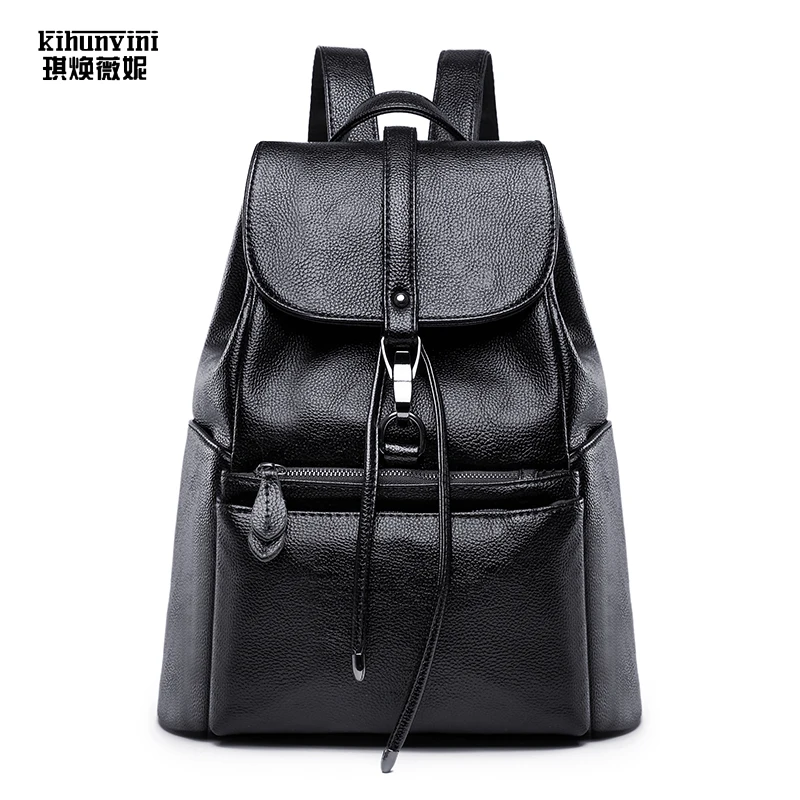 Модный кожаный рюкзак KIHUN для женщин рюкзаки на шнурке с крышкой школьные девочек
