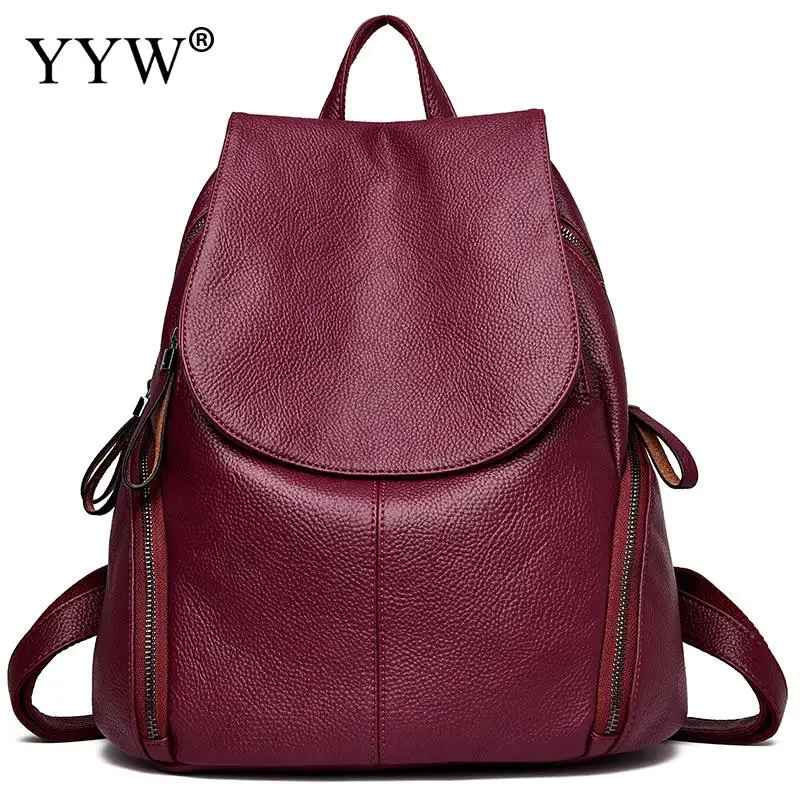wine red color Повседневный женский рюкзак, дорожные сумки для женщин, черные кожаные рюкзаки, школьные сумки для девочек-подростков, рюкзак, сумка через плечо - Цвет: wine red color