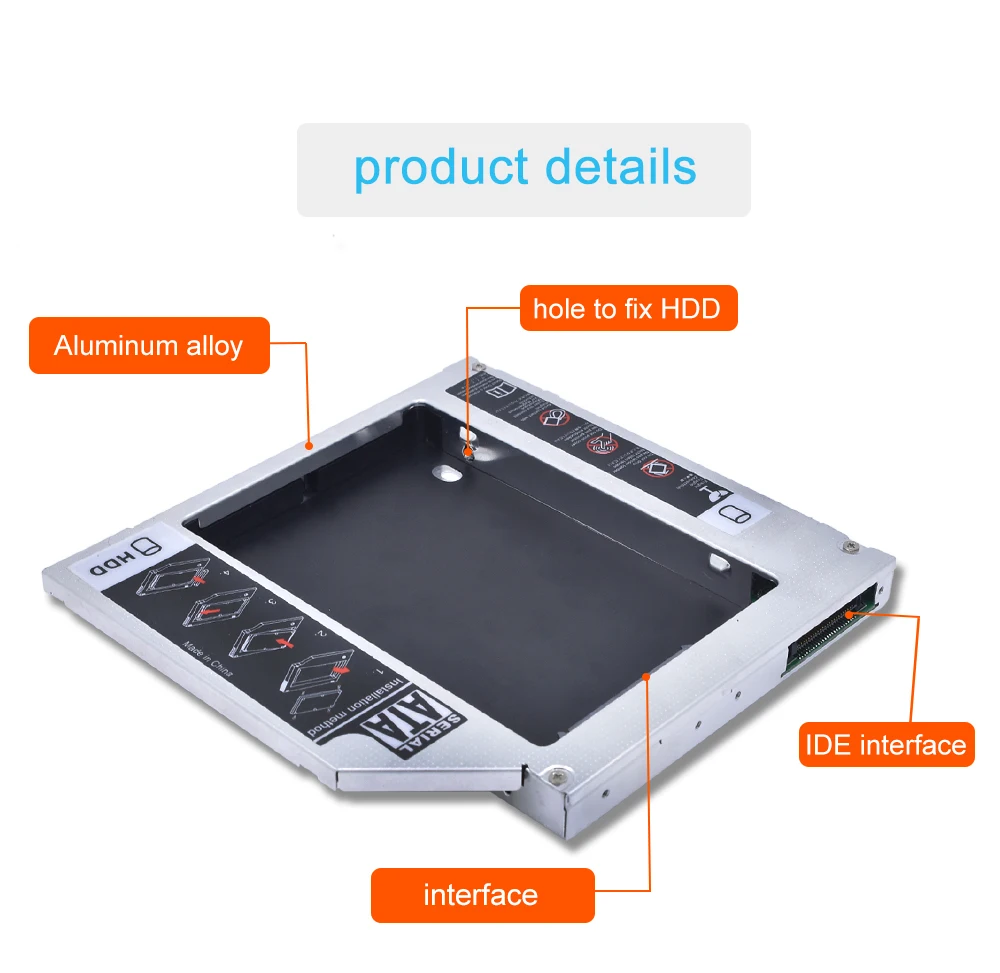 Универсальный 2-й HDD Caddy 12,7 мм IDE to SATA 3,0 адаптер для 2," чехол для SSD, HDD корпус для ноутбука CD-ROM Optibay