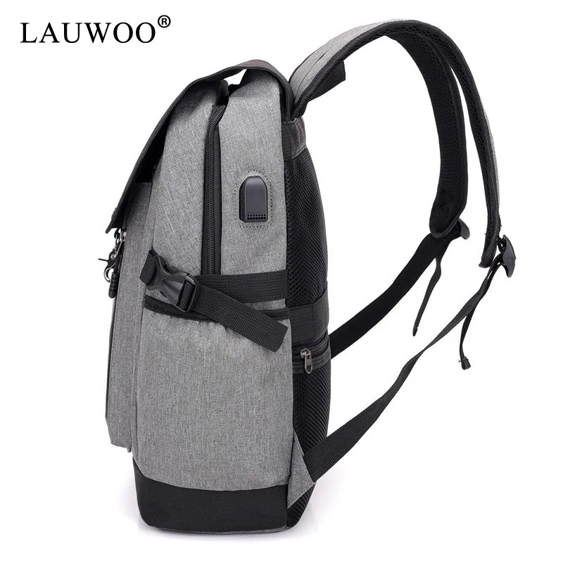 LAUWOO новый рюкзак Для мужчин s Черный моды usb зарядка Водонепроницаемый наушники