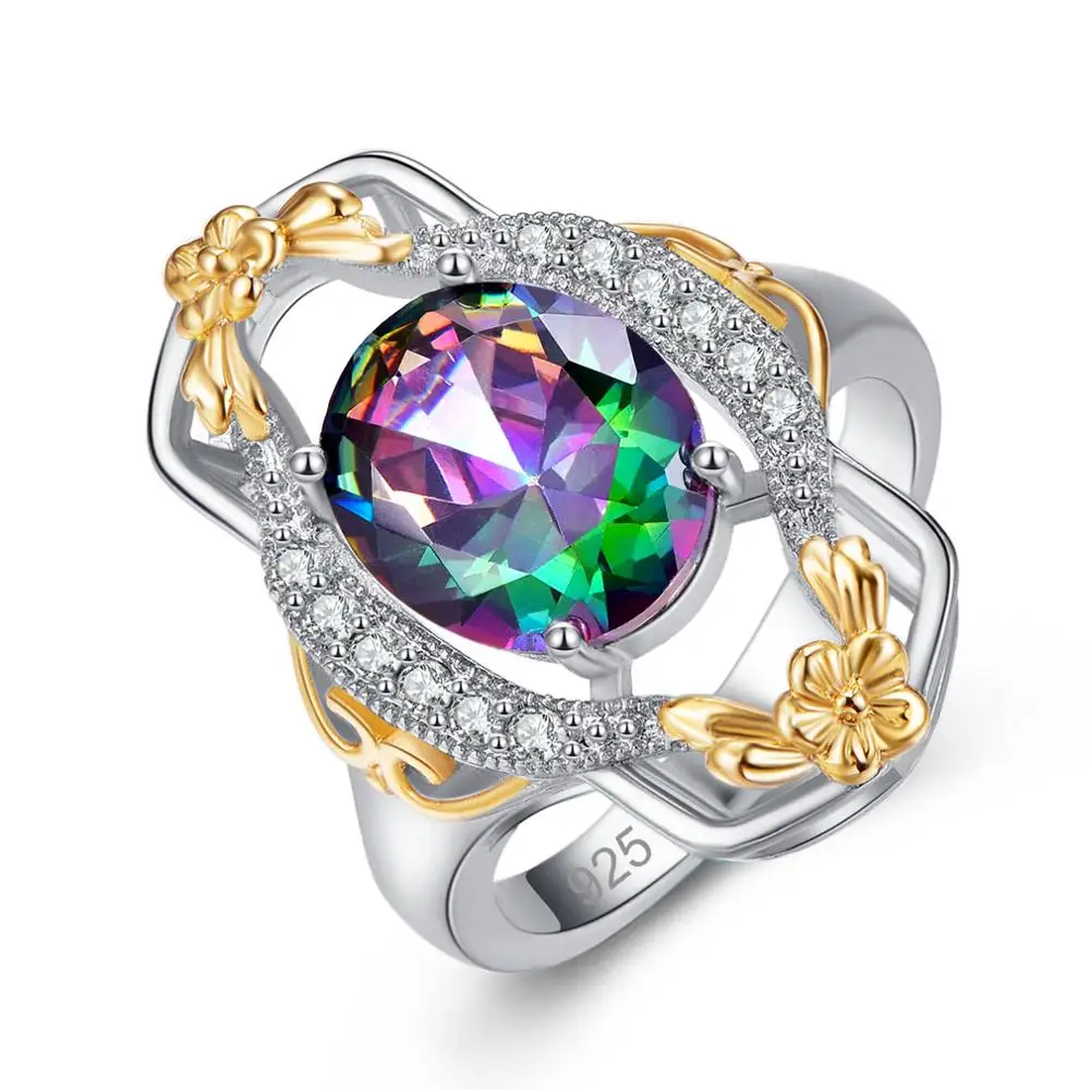 925 Серебряное кольцо Радужный гранат овальная огранка Кластерные