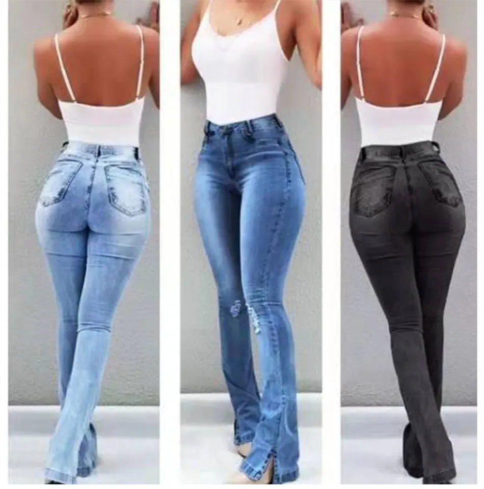 jeans woman new Retro wash elastic hips South American style wide leg flare plus size women jeans
