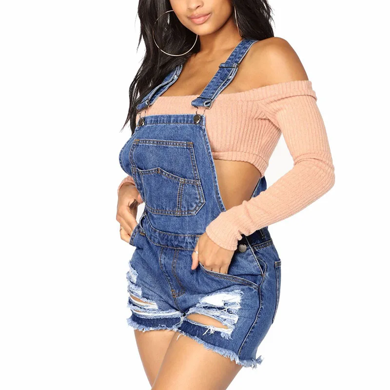 Джинсовый комбинезон для женщин однотонные шорты мини с завышенной талией
