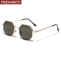 peekaboo women vintage sunglasses men metal gold green brown 2019 male octagonal sun glasses for ladies polygon uv400