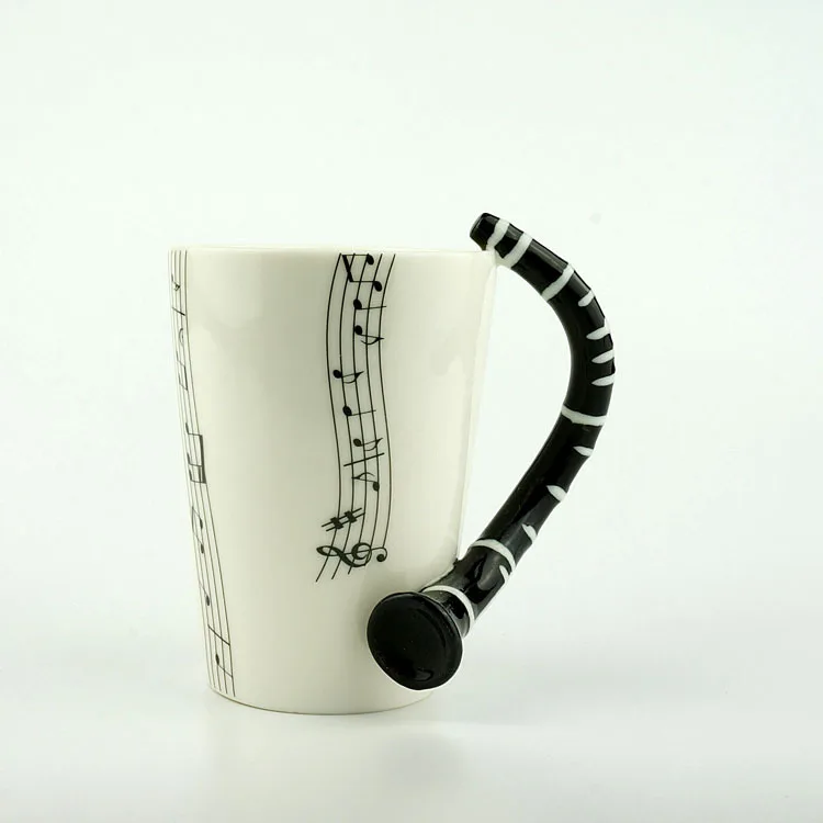 Novelty 220ml Clarinet Ceramic Cup Music Note Milk Juice Lemon Mug Coffee Tea Cup Christmas New Year Gift - Color: White