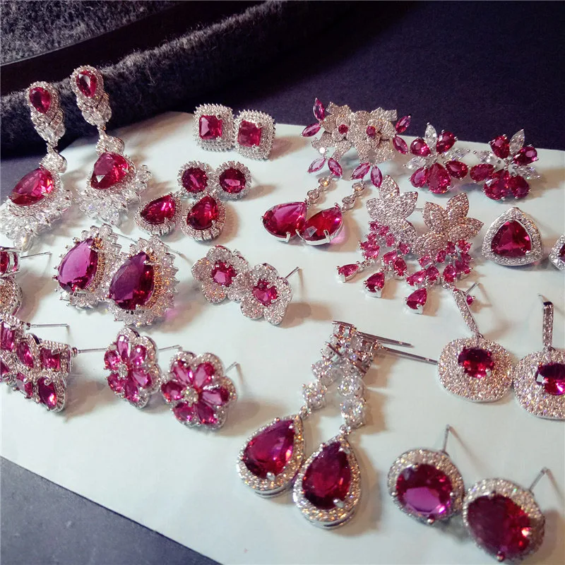 Женские серьги капельки из серебра 925 пробы с красным Рубином|earrings for|earrings for