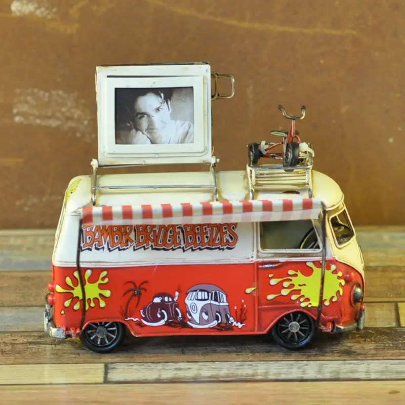 

Handmade Classic Luxury Bus Metel Model Antique Colorful Painting Car Camping Car Caravan Home Decorate Child Girl Birthday Gift