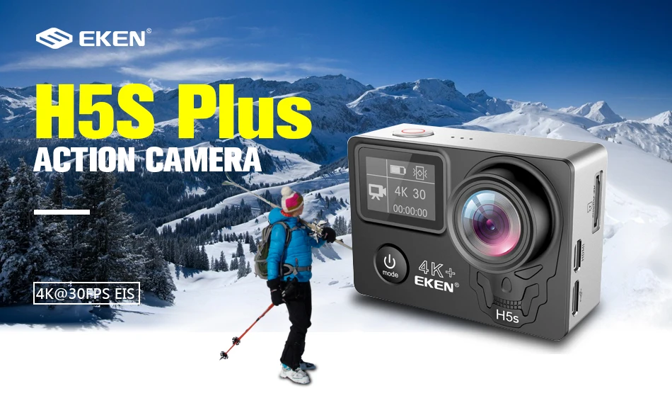 Экшн-камера EKEN H5S Plus HD 4K 30fps EIS с чипом Ambarella A12 внутри 30 м водонепроницаемая Спортивная камера с сенсорным экраном 2,0 дюйма