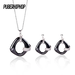 Black Sets Jewelry Модные геометрические наборы свадебных ювелирных изделий с кристаллами, африканские бусины, стразы, керамическое свадебное ожерелье, серьги, наборы ювелирных изделий, большие размеры - Окраска металла: Black Sets Jewelry