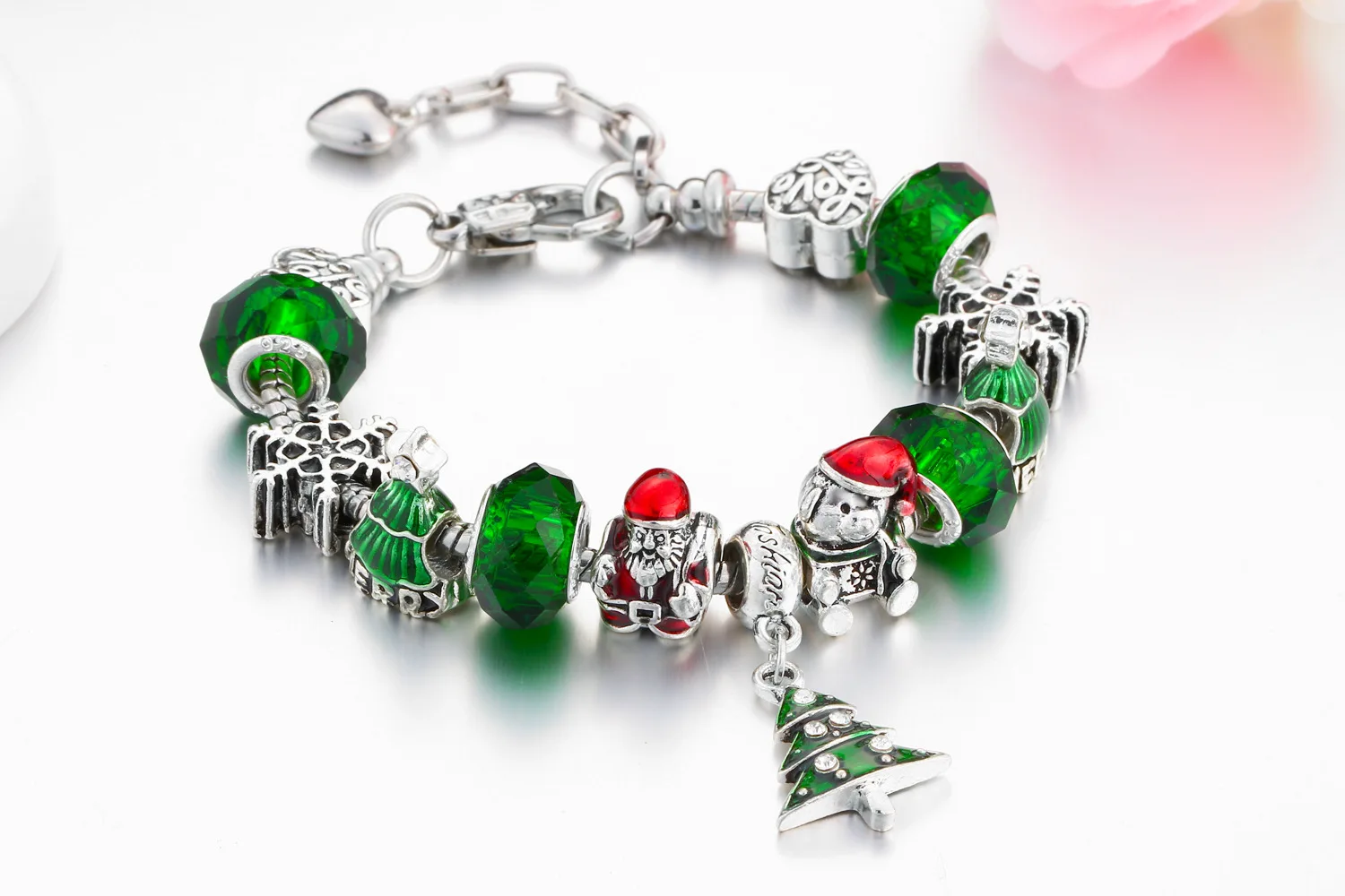 Женский браслет pandora с подвеской в виде Санты и медведя из серебра|bracelets for|crystal