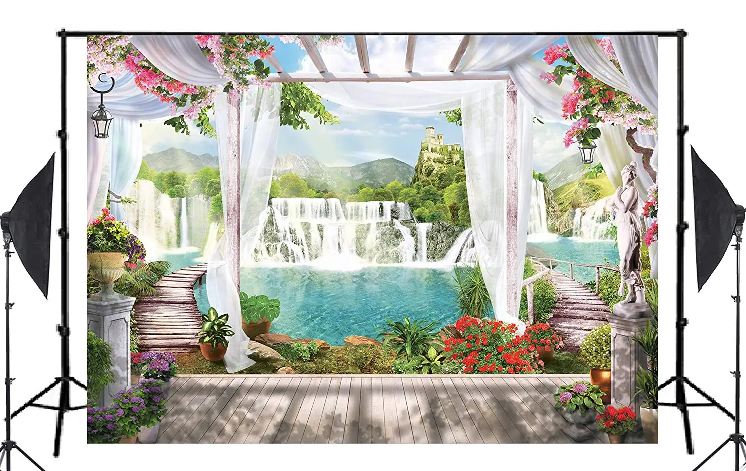 7x5ft красивый чистый река водопады деревянный мост природа фотография Фон